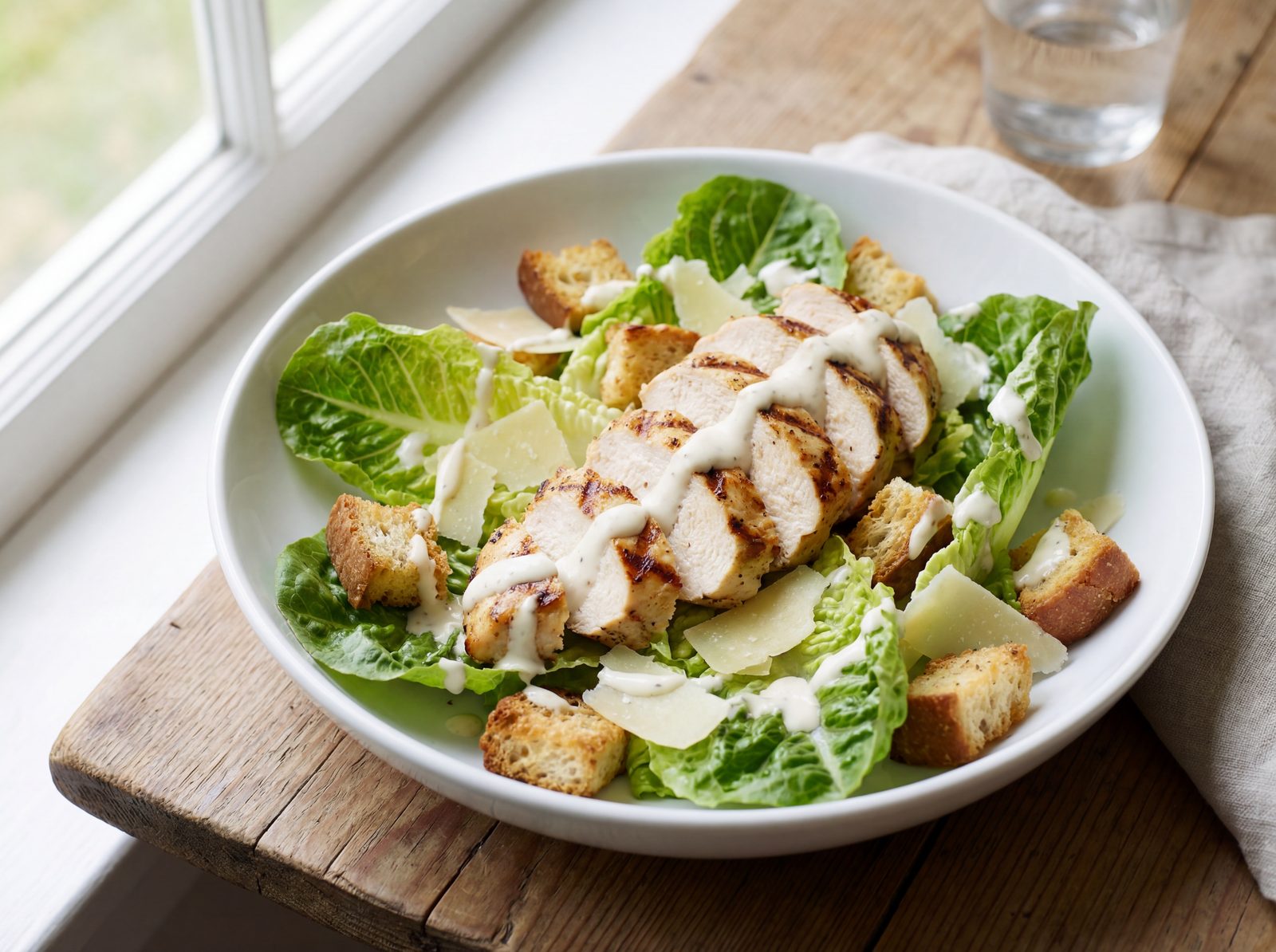 Salade César au poulet photographiée de dessus
